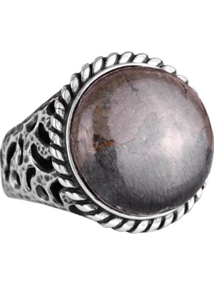 Doğal Pirit Taşı Yüzük - 925 Ayar Sert Gümüş Erkek Yüzüğü