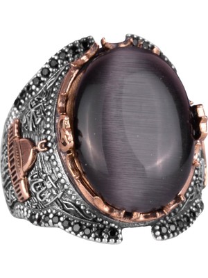 Siyah Kedi Gözlü Taş Yüzük, 925 Ayar Gümüş Taş Yüzükler - Çeşitli, Kabe Gümüş Yüzük Koleksiyonu