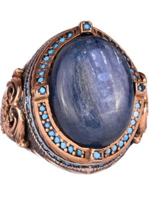 925 Ayar Gümüş Yüzük, Doğal Kyanit Taşı ile El Yapımı Erkek Yüzük, Vintage Tasarım