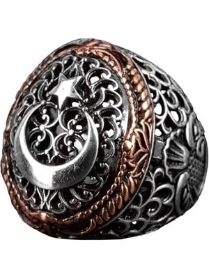 Gümüş Erkek Yüzük, Ay ve Yıldız Yüzüğü, Türk Barağı Yüzük