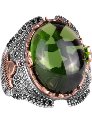 925 Ayar Gümüş Islami Erkek Yüzük, Peridot Taşı Yüzük