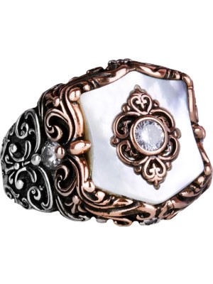 Gerçek Doğal Incili Taş Yüzük, El Yapımı Vintage Tasarım, 925 Ayar Gümüş Erkek Yüzüğü