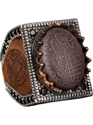 Doğal Hematit Taş Yüzük, 925 Ayar Sert Gümüş Erkek Yüzük, Islami Yüzük, El Yapımı Yüzük