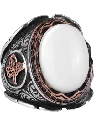 Osmanlı Tuğra Cabochon Inci Taş Yüzük, 925 Ayar Gümüş Yüzük Erkekler Için, Farklı Yüzük