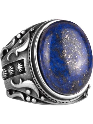 925 Ayar Katı Gümüş Erkek Yüzük, Doğal Lapis Lazuli Taş Yüzük, Bilgelik ve Tasarımı