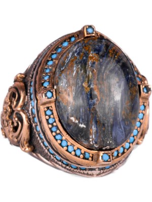 925 Ayar Gümüş Yüzük, Doğal Pietersite Taşı ile El Yapımı Erkek Yüzük, Vintage Tasarım