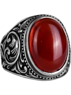 Doğal Kırmızı Akik Taş Yüzük - 925 Ayar Gümüş Yüzük Erkekler Için