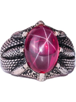 Gerçek Doğal Yıldız Yakutu Taşlı El Yapımı Gümüş Pençe Yüzük – Aslan Için Güç ve Cesaret