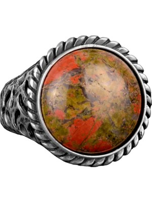 Unakite Doğal Taş Gümüş Yüzük, Sterlin Gümüş Yüzük, El Yapımı Taş Yüzük