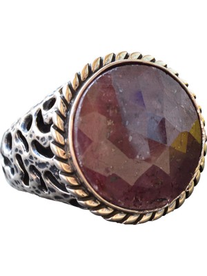 Safir Yuvarlak Taş Yüzük, 925 Ayar Gümüş Erkek Yüzüğü