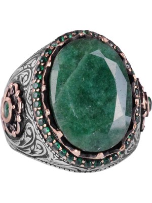 Doğal Taş Yüzük - 925 Ayar Gümüş El Yapımı Yüzük (Zümrüt)