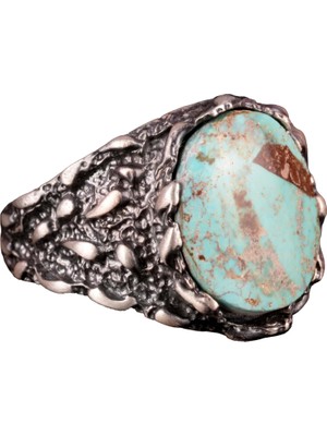 Doğal Arizona Turkuaz Taş Yüzüğü, Erkekler Için Hediye, 925 Ayar Gümüş Yüzük, Minimalist Yüzük (Stil-3)