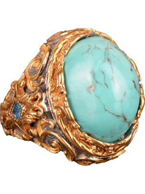 925 Ayar Gümüş Erkek Yüzük Doğal Arizona Turkuaz Taşı - Cesur ve Şık Tasarım, Günlük Kullanım ve Özel Etkinlikler Için Ideal (Stil-1)