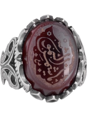 925 Ayar Gümüş Yüzük, Islami Yüzük, Erkek Yüzüğü, Doğal Akik Taşı (Stil-1)