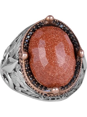 925 Ayar Gümüş Yüzükler Premium Yapay Taşlarla (Yapılmış Kahverengi Güneş Taşı)