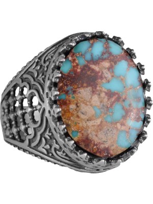 Sultan Yüzük, Doğal Turkuaz Taş Yüzük, 925 Ayar Gümüş Yüzük Erkekler Için