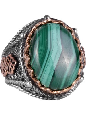 925 Ayar Katı Gümüş Erkek Yüzük, Doğal Malakit Taşlı Yüzük, Şifa Enerjisi Tasarımı