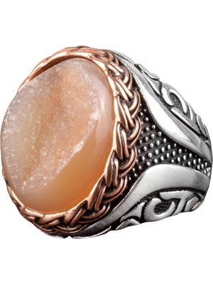 Doğal Druzy Kristal Kuvars Taşı Yüzük, Doğum Taşı Yüzüğü, 925 Ayar Gümüş Yüzük (Sarı)