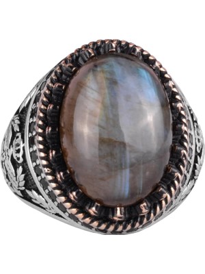 Doğal Taş Yüzük - El Yapımı Kartal Yüzüğü - 925 Ayar Gümüş Yüzük (Labradorit)