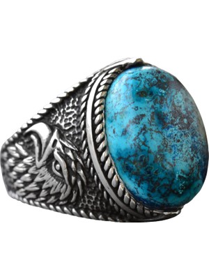 Doğal Arizona Turkuaz Taş Yüzük - 925 Ayar Gümüş Erkek Kartal Yüzüğü - Günlük Kullanım ve Özel Etkinlikler Için Ideal (Stil-1)
