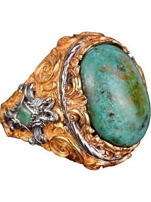 925 Ayar Gümüş Erkek Yüzük ile Doğal Arizona Turkuaz Taşı - Cesur ve Şık Tasarım, Günlük Kullanım ve Özel Etkinlikler Için Ideal (Stil-4)