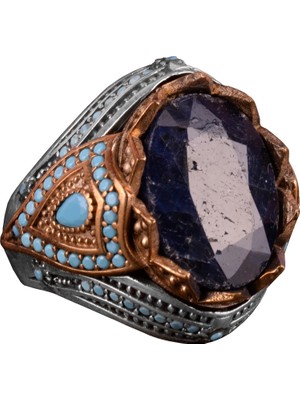 Doğal Safir Taşlı Yüzük, 925 Ayar Gümüş Erkek Yüzüğü