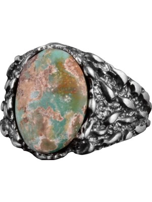 Doğal Arizona Turkuaz Taş Yüzük, Erkekler Için Hediye, 925 Ayar Gümüş Yüzük, Minimalist Yüzük (Stil-19)