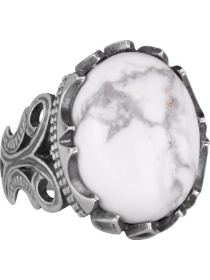 925 Ayar Katı Gümüş Erkek Yüzük, Doğal Taş Seçeneği - El Yapımı Tasarım (Howlite)