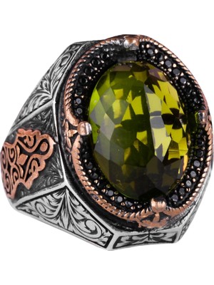 Peridot Taşlı Yüzük, 925 Ayar Gümüş Yüzük, Şık El Yapımı Gümüş Erkek Yüzüğü