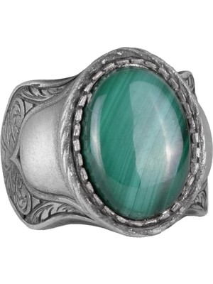 Doğal Taş Yüzük, 925 Ayar Gümüş Yüzük, Malakit