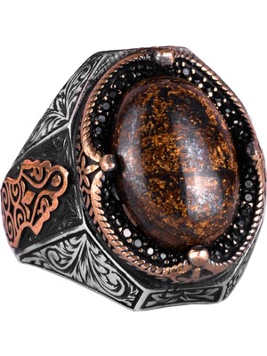 El Yapımı Doğal Bronzit Taş Yüzük - Cesur 925 Ayar Katı Gümüş Erkek Yüzüğü, Topraklama Gücü Tasarımı