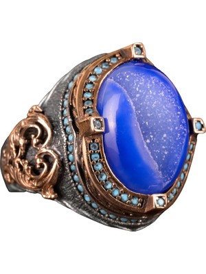 Doğal Drusy Kristal Kuvars Taşı Yüzük, 925 Ayar Gümüş Yüzük Erkekler Için, El Yapımı Erkek Yüzüğü