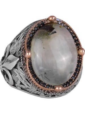 925 Ayar Gümüş El Yapımı Erkek Yüzük - Çeşitli Doğal Taşlarla Mevcut (Prehnit)