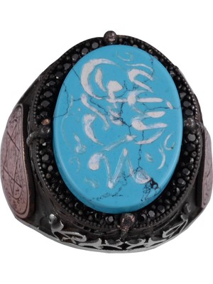 David Yıldızı Yüzüğü - El Yapımı Yüzük - 925 Ayar Gümüş Erkek Yüzüğü (Islami Hat)