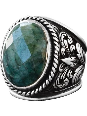 Doğal Zümrüt Taşı, Zümrüt Yüzük, Gümüş Erkek Yüzüğü, Yeşil