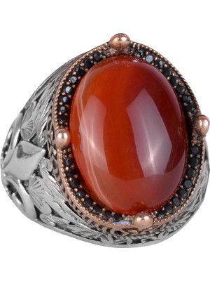 925 Ayar Gümüş El Yapımı Erkek Yüzük - Çeşitli Doğal Taşlarla Mevcut (Kırmızı Akik)