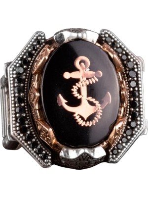 925 Ayar Gümüş Erkek Yüzük - Çapa Yüzük - Kaptan Denizci Yüzüğü - Deniz Temalı Takı