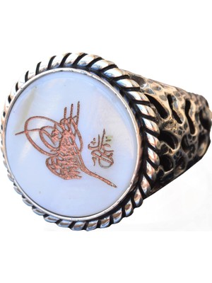 925 Ayar Gümüş Yüzük - Damgalı Erkek Yüzüğü - Semboller Yüzüğü (Osmanlı Simgesi)