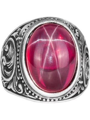 Doğal Yıldız Yakut Taşlı Yüzük - 925 Ayar Katı Gümüş Yüzük Erkekler Için, Farklı Yüzük