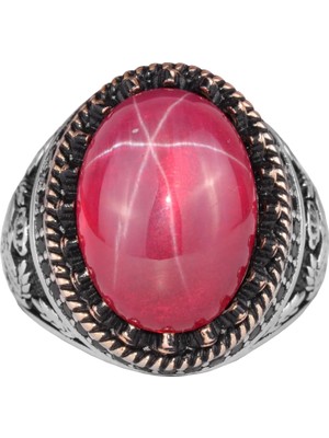 Doğal Taş Yüzük - El Yapımı Kartal Yüzüğü - 925 Ayar Gümüş Yüzük (Yıldız Yakutu)