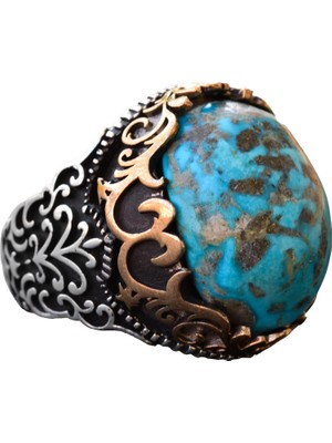 El Yapımı Doğal Turkuaz Yüzük | 925 Ayar Gümüş Erkek Yüzük | Koruma ve Şifa Tasarımı