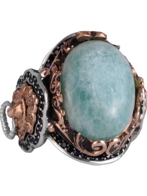 Aslan Erkek Gümüş Yüzük, Doğal Taş Yüzük - 925 Ayar Gümüş Yüzük (Amazonit)