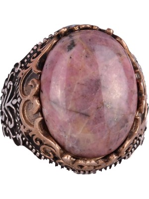 Doğal Taş El Yapımı Yüzük - 925 Ayar Gümüş El Yapımı Yüzük - Şık Farklı Yüzük (Rodonit)