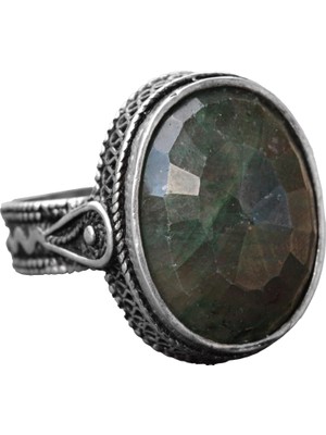 Sert 925 Ayar Gümüş Unisex Yüzük - Yeşil Jade Doğal Taş