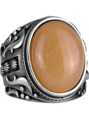 Doğal Sarı Akik Taş Yüzük, 925 Ayar Sterlin Gümüş Yüzük Erkekler Için, Tasarım Gümüş Erkek Yüzüğü