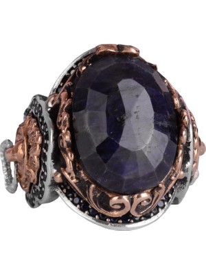 Doğal Mavi Safir Taşlı Yüzük, Aslan Gümüş Yüzük - Şık 925K Katı Sterlin Gümüş Erkek Yüzüğü - Sadakat ve Bilgelik Tasarımı