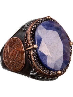 Islami Gümüş Yüzük | Doğal Mavi Safir Taşı | Şık 925 Ayar Sterlin Gümüş Erkek Yüzüğü | Sadakat ve Bilgelik Tasarımı