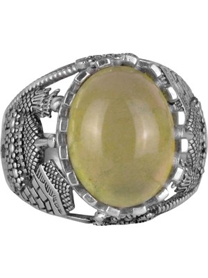 925K Katı Gümüş Erkek Yüzük, Doğal Prehnit Taşlı Yüzük, Islami Gümüş Yüzük, El Yapımı Zarafet