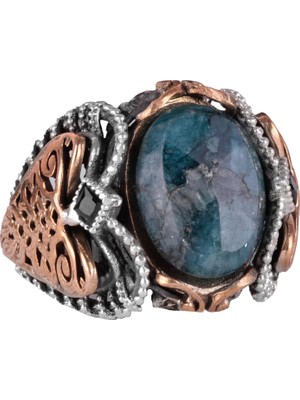 925 Ayar Katı Gümüş Erkek Yüzük, El Yapımı Doğal Zümrüt Taşlı Yüzük