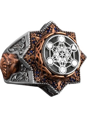 Metatron Yüzüğü, Damgalı Yüzük, Helatron Küp, 925 Ayar Gümüş Yüzük Erkekler Için